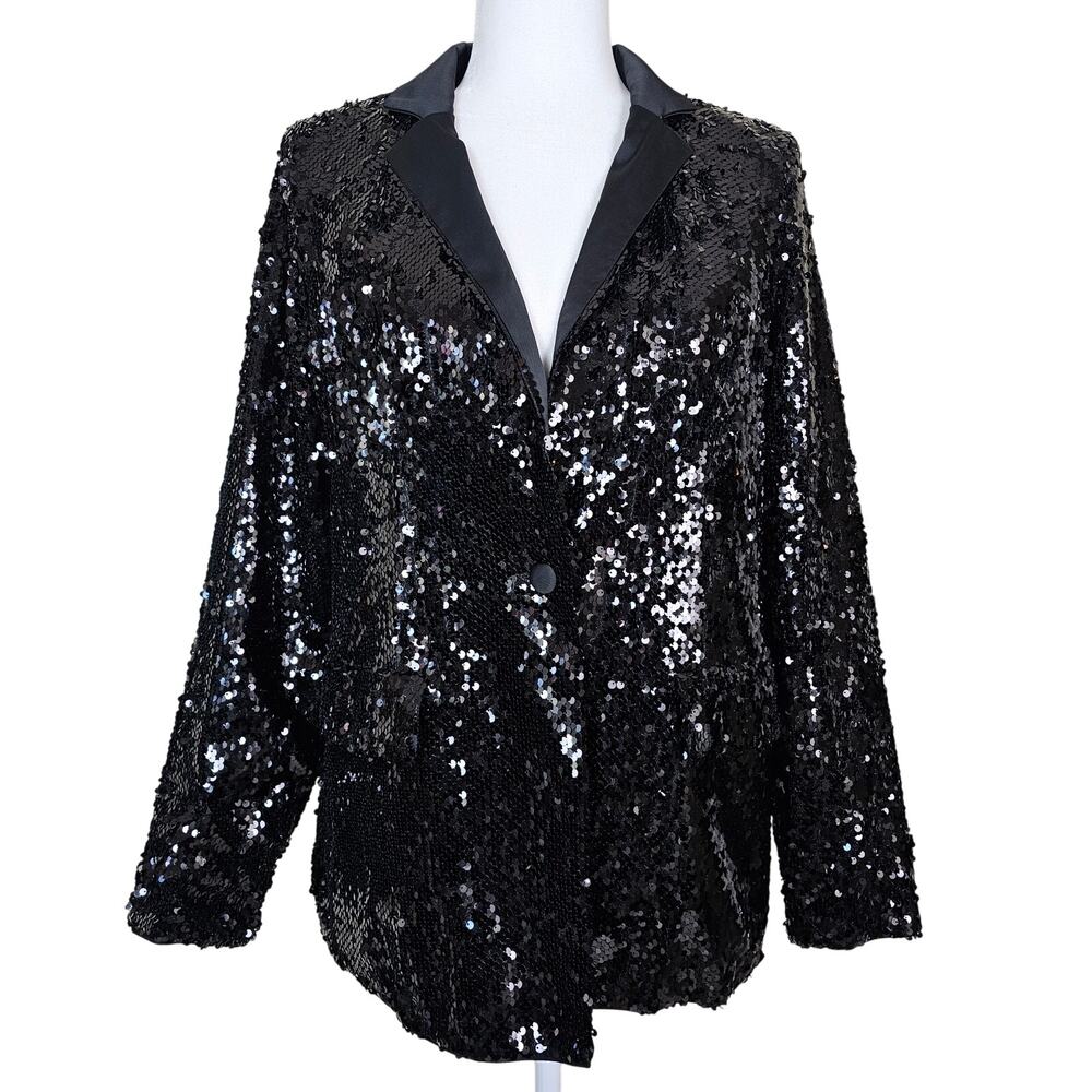 NWT Extro&vert M Black Sequin Blazer Party Jacket Single Breast Statement Piece